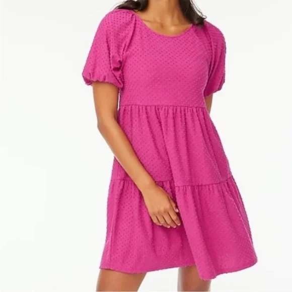 J. Crew Dresses & Skirts - J. Crew Women's Swiss Dot Magenta Tiered Puff Sleeve Dress Size Extra Large